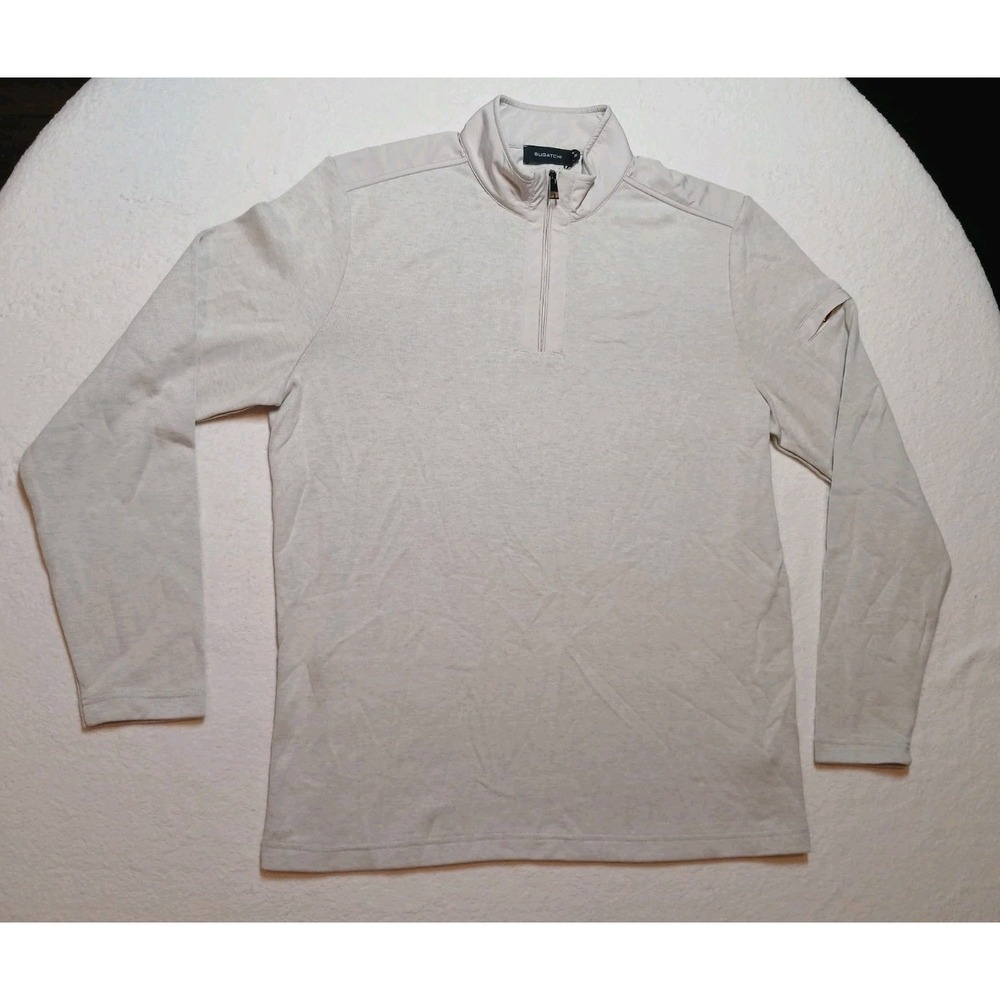 BUGATCHI NWT Soft Touch Performance 1/4 Zip Pullover Chalk Gray Mock Neck M $179